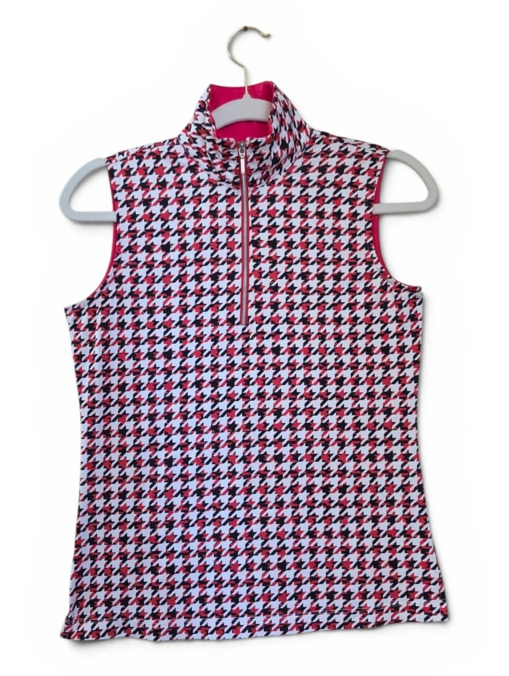 Tail Red Black & White Houndstooth Sleeveless Mock Neck Golf Polo Top Size XS